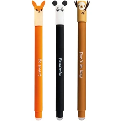 Afbeelding van Eberhard Faber 599019 Uitwisbare inkt, 3 Animal Erase it pennen, panda, vos, luiaard, gelpen blauw 0,7 mm