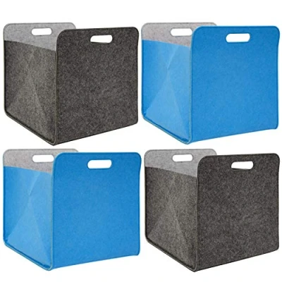Afbeelding van Set van 4 vilten Opbergmanden 33x33x38 cm Kallax Bak Box Doos opvouwbaar Grijs Blauw