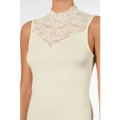 Afbeelding van Nina von C dames Kanten Top Blazershirt 40 Champagne