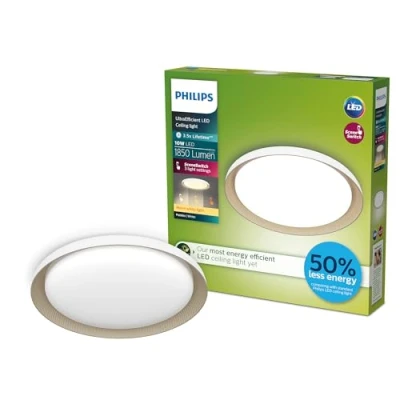 Afbeelding van Philips Pebblo plafondlamp Ultra Efficient SceneSwitch lichttechnologie 10W Warmwit licht Wit met goud design Bespaar op energiekosten