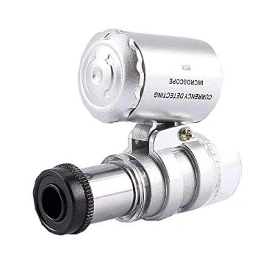 Afbeelding van 60x Mini Vergrootglas, LED Zakvergroter Microscoop UV Licht Voor Juwelier