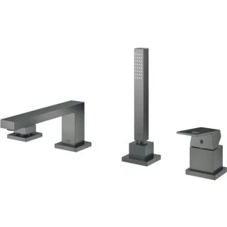 Afbeelding van Grohe eurocube badrandcombinatie staafhanddouche eengreeps 4 gats 2000mm doucheslang 220mm uitloop hard graphite geborsteld 19897al1