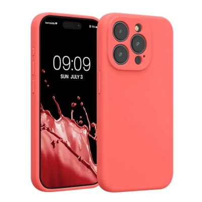 Afbeelding van kwmobile telefoonhoesje geschikt voor Apple iPhone 15 Pro TPU backcover met siliconen coating Smartphone case in neon koraal