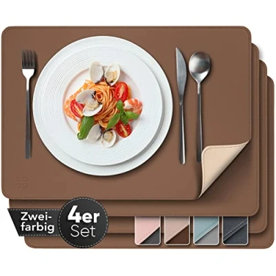 Afbeelding van Loco Bird Elegante placemats van PU leeg 4 delige set tweekleurig bruin/beige placemat afwasbaar 43 x 30 cm lederlook kunstmatig tafelkleden