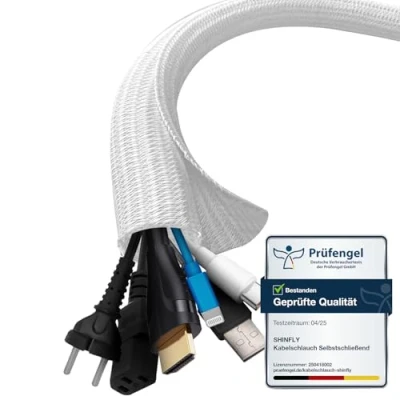 Afbeelding van shinfly kabelmantel 10m 13mm, flexibele gevlochten kabelmantel, kabelmanagement voor bureau, tv, computer, pc, Cat kabelbescherming, wit