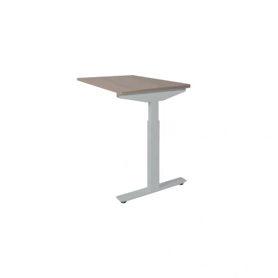 Afbeelding van Linesto Plus aanbouwtafel, hoogte instelbaar (65 85cm) met 120x60cm robson eiken 25mm blad en aluminium (RAL9006) t poot frame rechte tenen