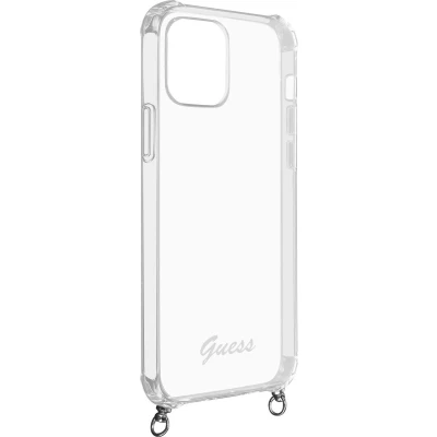 Afbeelding van Guess PC Script Back Case met Crossbody Schouderkoord Transparant Geschikt voor Apple iPhone 12/12 Pro (6.1&quot;) Zilver