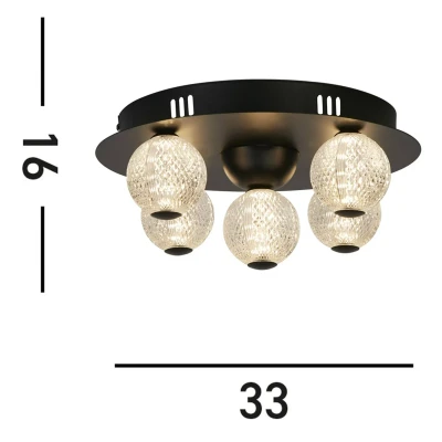 Afbeelding van Searchlight 5 lichts plafondlamp Asteroid zwart 20923BK