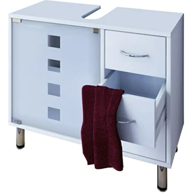 Afbeelding van VCM Wastafelonderkast badkamer meubel onderkast schuifladen badkast badmeubel wit, 67x67x56 cm