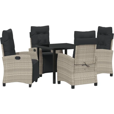 Afbeelding van vidaXL 5 Delige Tuin Eettafel Set Lichtgrijs Poly Rattan