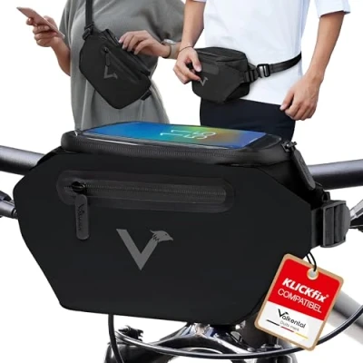 Afbeelding van Valkental® x Klickfix® 3 in 1 Fietstas Stuur Volledig Reflecterend &amp; Waterdicht Geschikt als Stuurtas en Buiktas 4 Liter Volume E bike Compatibel