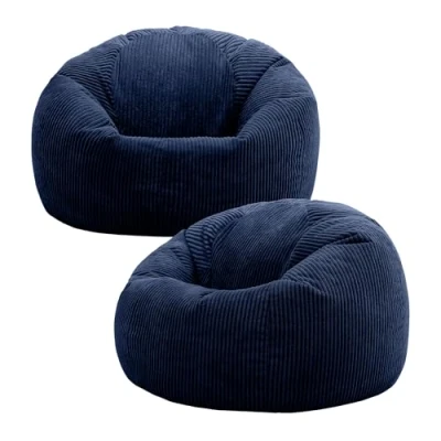 Afbeelding van icon Kingston Grote zitzak, set van 2, Jumbo Cord Bean Bag, marineblauw, zitzakstoel voor volwassenen met vulling inbegrepen, comfortabele loungestoel alle leeftijden