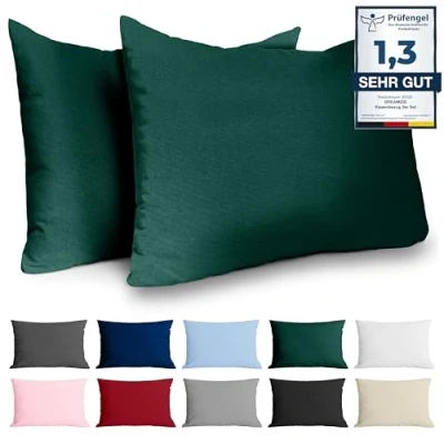 Afbeelding van Kussenkussen 40x60 versterkte katoen (set van 2) groen strak weven 57 draden/cm² kussensloop 40 x 60 cm gecertificeerde oeko tex