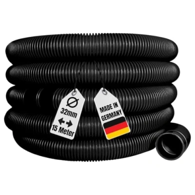 Afbeelding van AquaOne zwembadslang, 32 mm, zwart, 15 meter, hoogwaardige zwembadslang voor tuin en zwembad, zuigslang, pompslang, flexibele waterslang