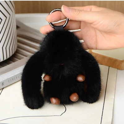 Afbeelding van Schattige pluchen konijn sleutelhanger ring tas hanger Zwart