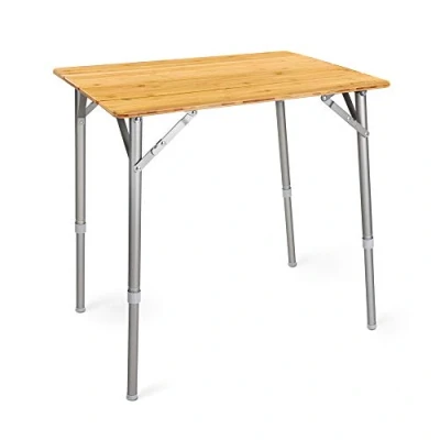 Afbeelding van Navaris bamboe campingtafel Inklapbaar campingtafeltje In hoogte verstelbaar Met aluminium frame Inclusief draagtas