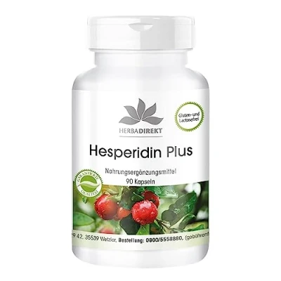 Afbeelding van Hesperidin Plus met acerola en naringine grapefruitpit extract 500mg 45% flavonoïden veganistisch hoge dosering 90 capsules HERBADIREKT Duitse apothekerskwalitei