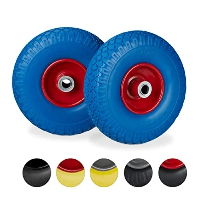 Afbeelding van Relaxdays 2x steekwagenwiel 3.00 4, 100 kg draaglast, stalen velg, as met diameter 20 mm, 260 x 85 blauw rood