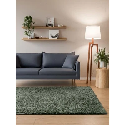 Afbeelding van Interiyou Hoogpolig tapijt Sofia 60x120 cm lichtgroen pluizig en effen wasbaar antislip zachte hoogpolige