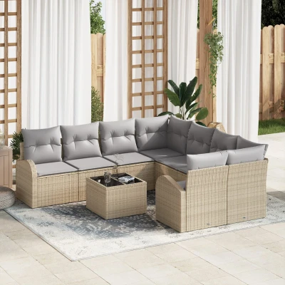 Afbeelding van vidaXL 9 Piece Tuin Sofa Set met Kussens Beige Poly Rattan