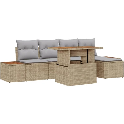 Afbeelding van vidaXL Tuin Sofa Set van 6 Beige, Grijs Rattan, Polyester
