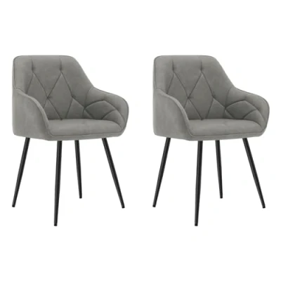 Afbeelding van WOLTU EZS03dgr 2 Eetkamerstoelen, delige set, keukenstoel, stoel voor woonkamer, ergonomische stoel, armleuning, zitvlak van vintage kunstleer, metalen poten, donkergrijs