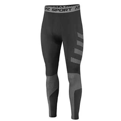 Afbeelding van AMZSPORT Compressie legging voor Heren Sneldrogend Basislaag Opleiding Broek, Zwart L