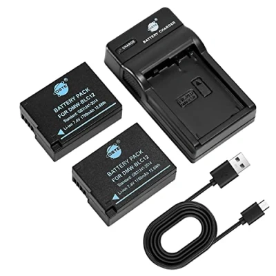 Afbeelding van DSTE DMW BLC12E BLC12 accu (2 stuks) en oplader compatibel met Panasonic Lumix DMC G5 G6 G7 GH2 FZ200 FZ1000