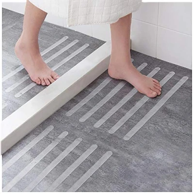 Afbeelding van Ecooe 16 x Anti slip strips voor trappen, douches en badkuipen, zelfklevende antislipbescherming, 45 cm lang, 2 breed, transparant, plakstrips met positioneersjabloon