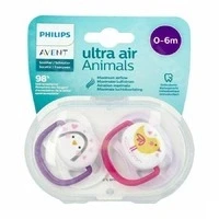 Afbeelding van Philips Avent Ultra Air Animals Fopspeen 0/6 maanden Roze SCF080/11 2 stuks