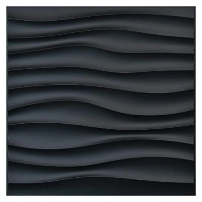 Afbeelding van Art3d 12 stuks gegolfde PVC panelen voor interieur wanddecoratie, 3D wandtegels, texturen wandpanelen, muurpanelen, zwart backsplash waterdicht, decoratieve wandpaneel, wall panels, 3㎡