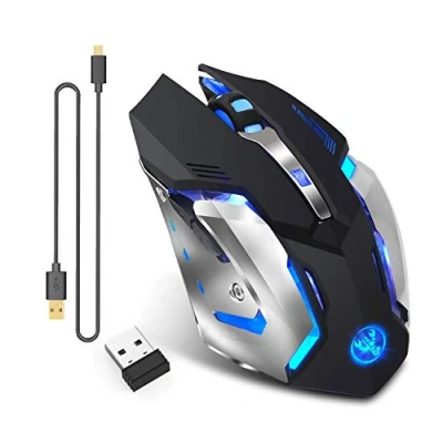 Afbeelding van Zienstar Oplaadbare gaming muis,2,4 GHz, draadloos,met 7 kleuren met achtergrondverlichting (600 mAh,lithium batterij) (Zwart)