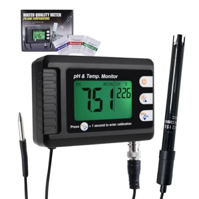 Afbeelding van Digitale combo pH temperatuurmeter, aquariumthermometer monitor met automatische kalibratiefunctie voor aquariumhydrocultuur, aquacultuurlaboratorium