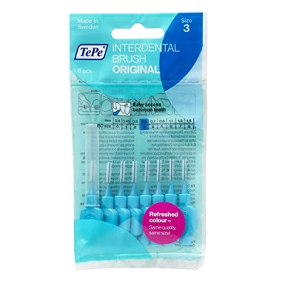 Afbeelding van TePe Orale tandzijde interdentale borstels 3 verpakkingen van 8 (24 borstels) (blauw 0,60 mm)