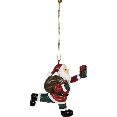 Afbeelding van Clayre &amp; Eef Kersthanger Kerstman 6x3x8 cm Rood Polyresin Kerstboomversiering