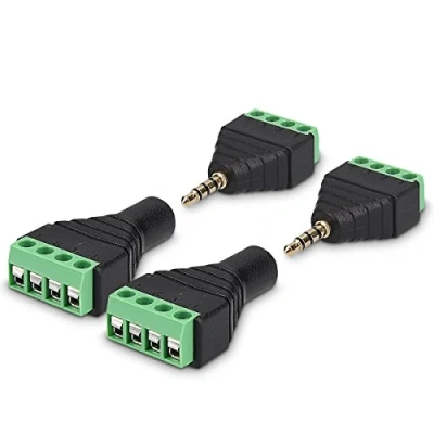 Afbeelding van kwmobile Pole balun converter 3.5 mm Jack connectoren met schroefbevestiging 4 Pins adapter 2 paar
