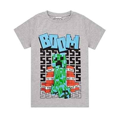 Afbeelding van Minecraft T shirt Jongens opgeladen klimperige korte mouw Gray Top Merchandise 7 8 jaar