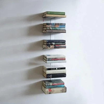 Afbeelding van MILUKA Onzichtbare boekenkast, verticaal, 35 cm, met 3 zwevende planken, voor boeken, wandplanken (2 stuks, wit)