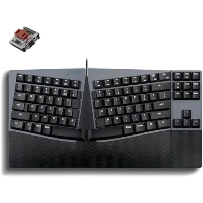 Afbeelding van perixx PERIBOARD 335BR bedraad ergonomisch mechanisch compact toetsenbord bruine tactiele schakelaars met laag profiel programmeerbare functie macrotoetsen compatibel Windows en Mac OS X