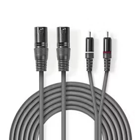Afbeelding van 2 x XLR naar Tulp kabel (m/m) Nedis 1.5 meter (Gebalanceerd, Stereo, 100% koper)