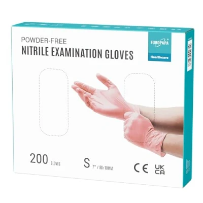 Afbeelding van EUROPAPA® 200 x wegwerphandschoenen, nitrilhandschoenen, poedervrij, onderzoekshandschoenen, EN455 EN374, latexvrij, verkrijgbaar in de maten S, M, L en XL (S, Roze)