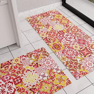Afbeelding van PETTI Artigiani Italiani Vloerkleed voor keuken, antislip, wasbaar, loper tapijt, keukenloper, loper, 52 x 100 cm, Vietri rood, 100% Made in Italy