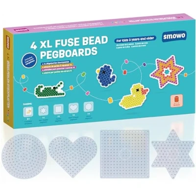 Afbeelding van Smowo® 10 mm strijkkralen platen in vele vormen, set met 4 steekplaten en sjablonen, rond, ster, vierkant, hart, grote grondplaten voor kinderen vanaf 3 jaar
