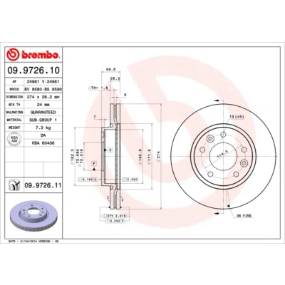 Afbeelding van Brembo Remschijf 09.9726.11