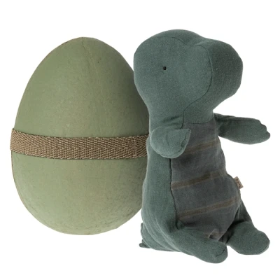 Afbeelding van Maileg knuffeldino in ei small dark petrol 23 cm