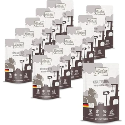 Afbeelding van MjAMjAM premium natvoer voor katten Quetschie heerlijk paard op gestoomde pompoen, pak van 12 (12 x 125 g), graanvrij met extra vlees