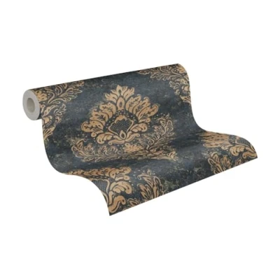 Afbeelding van Leen Bakker Livingwalls Behang Barokprint Donkerblauw En Goud 53cm X 10,05 M AS Blauw Vinyl
