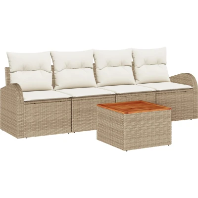 Afbeelding van vidaXL 5 delige Tuin Sofaset met Kussens Beige Poly Rattan Acacia