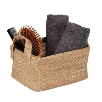 Afbeelding van WENKO Opbergmand Juna S, decoratieve mand voor het overzichtelijk opbergen van accessoires zoals kleding, met twee praktische handgrepen, buitenmateriaal 100% jute, 20 x 15 cm, bruin