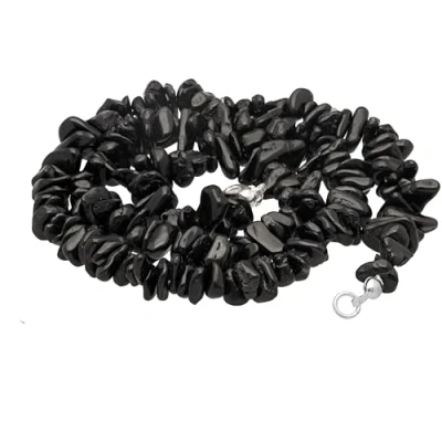 Afbeelding van Lebensquelle Plus Zwarte toermalijn/schorl splinterketting edelsteen ketting 45 + 5 cm verlengketting van 925 zilver karabijnsluiting, Roestvrij staal, Geen